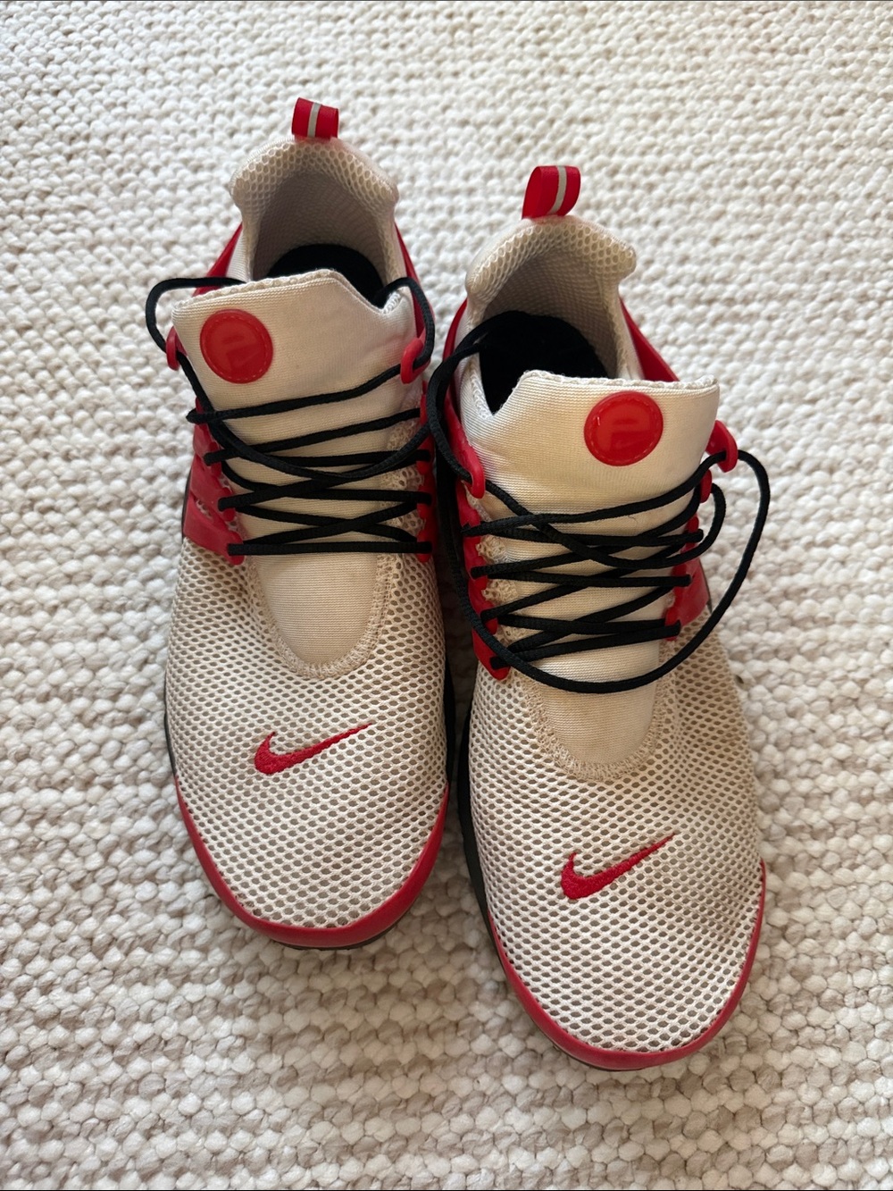 Nike men's White and Red Mesh Sneakers with Black Laces